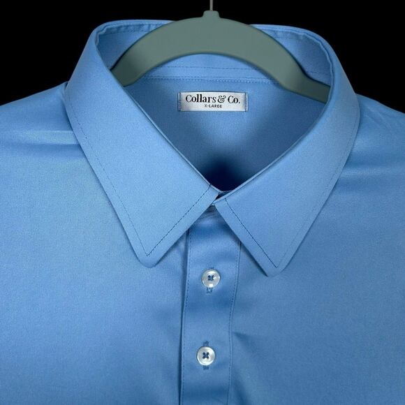 Collars & Co Polo Shirt Mens XL Blue Dress Collar Point English Stretch Golf NEW